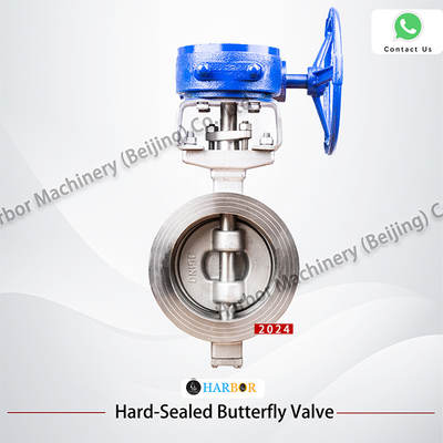 Cast Steel Triple Eccentric Manual Worm Gear Wafer Butterfly Valve D373H-16C in Blue