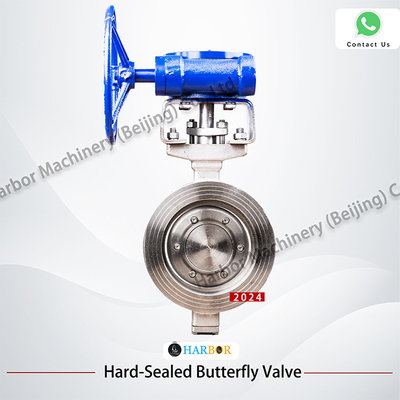 Cast Steel Triple Eccentric Manual Worm Gear Wafer Butterfly Valve D373H-16C in Blue