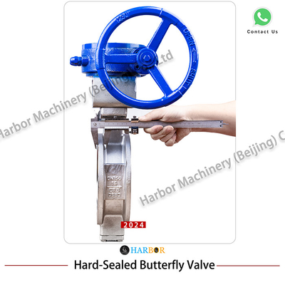 Cast Steel Triple Eccentric Manual Worm Gear Wafer Butterfly Valve D373H-16C in Blue