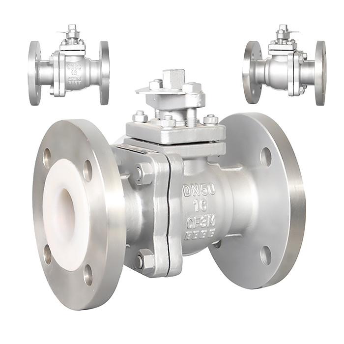 Silver PTFE-Lined Ball Valve Q41F46-16P Corrosion Resistance High Reliability